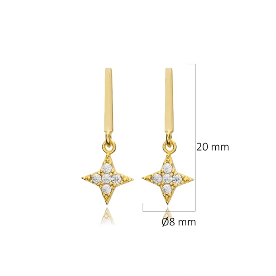 Flower CZ Round Bar 925 Sterling Silver Earrings