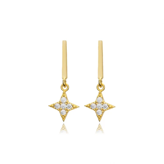 Flower CZ Round Bar 925 Sterling Silver Earrings