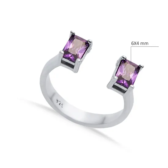 Amethyst Rectangle Silver Adjustable Ring Amethyst Rectangle Silver Adjustable Ring