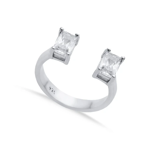 Clear CZ Rectangle Adjustable 925 Sterling Silver Ring
