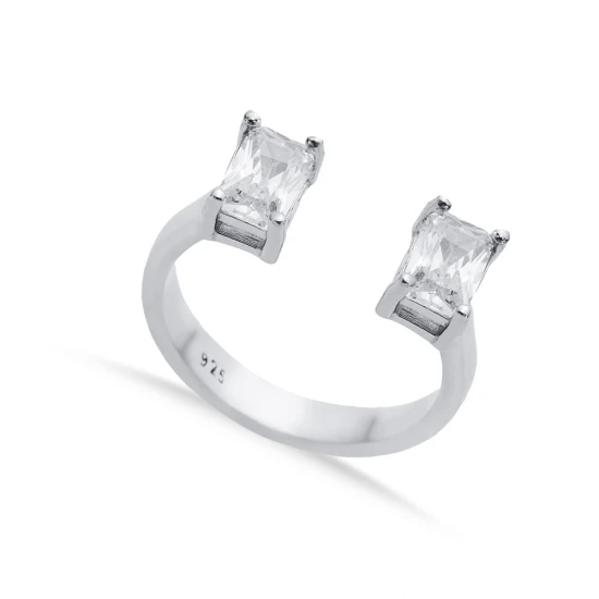 Clear CZ Rectangle Adjustable 925 Sterling Silver Ring - Sade 925 Silver Jewelry