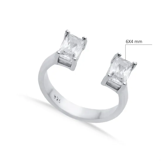 Clear CZ Rectangle Silver Adjustable Ring Clear CZ Rectangle Silver Adjustable Ring