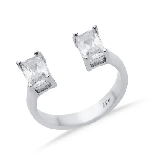 Clear CZ Rectangle Silver Adjustable Ring Clear CZ Rectangle Silver Adjustable Ring