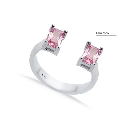 Pink CZ Rectangle Adjustable 925 Sterling Silver Ring Pink CZ Rectangle Adjustable 925 Sterling Silver Ring