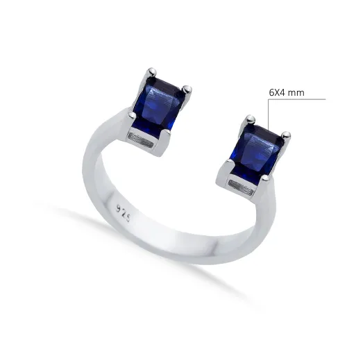 Sapphire CZ Rectangle Adjustable Sterling Silver Ring Sapphire CZ Rectangle Adjustable Sterling Silver Ring
