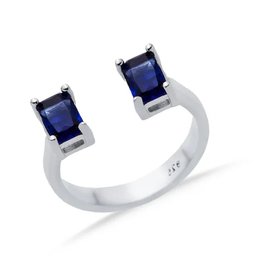 Sapphire CZ Rectangle Silver Adjustable Ring Sapphire CZ Rectangle Silver Adjustable Ring