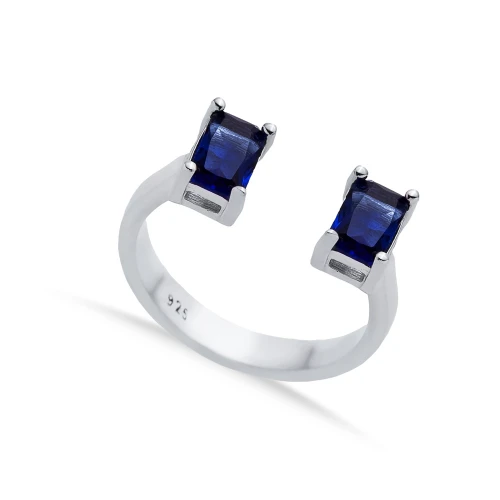 Sapphire CZ Rectangle Adjustable Sterling Silver Ring