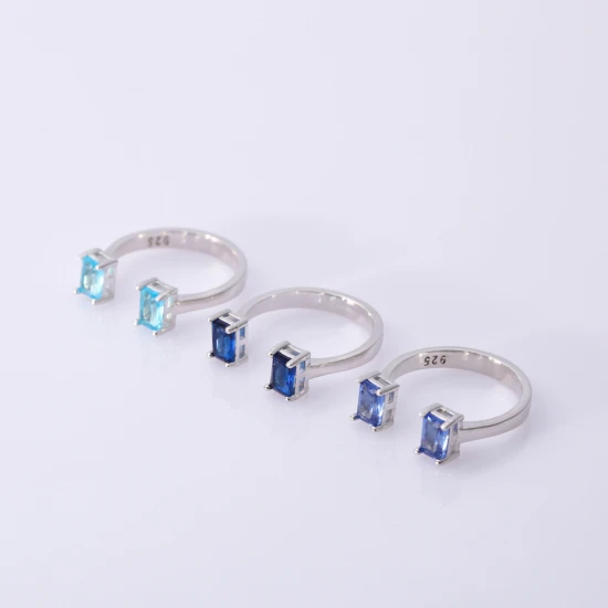 Aquamarine CZ Rectangle Adjustable Sterling Silver Ring | 925 Sterling Silver Wholesale | Sade Silver Aquamarine CZ Rectangle Adjustable Sterling Silver Ring - Sade 925 Silver Jewelry
