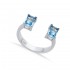 Aquamarine CZ Rectangle Silver Adjustable Ring