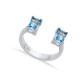 Aquamarine CZ Rectangle Silver Adjustable Ring