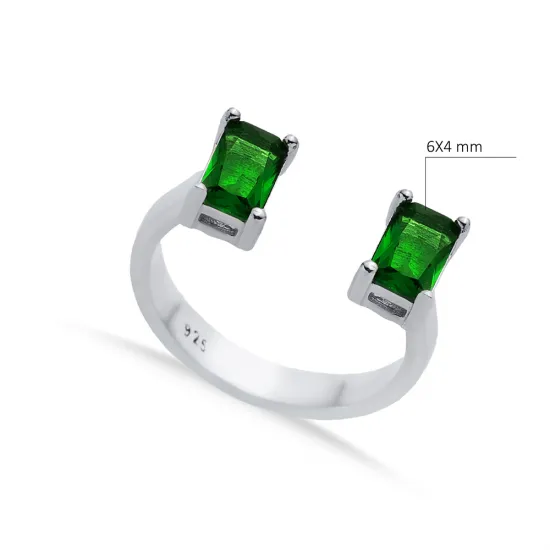 Emerald CZ Rectangle Silver Adjustable Ring Emerald CZ Rectangle Silver Adjustable Ring