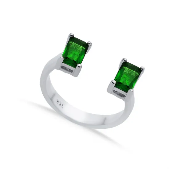 Emerald CZ Rectangle Silver Adjustable Ring Emerald CZ Rectangle Silver Adjustable Ring