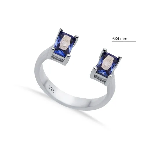 Tanzanite CZ Rectangle Adjustable Sterling Silver Ring Tanzanite CZ Rectangle Adjustable Sterling Silver Ring
