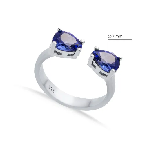 Pear Tanzanite CZ Adjustable 925 Sterling Silver Ring Pear Tanzanite CZ Adjustable 925 Sterling Silver Ring