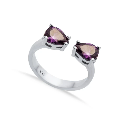 Pear Amethyst CZ Adjustable 925 Sterling Silver Ring