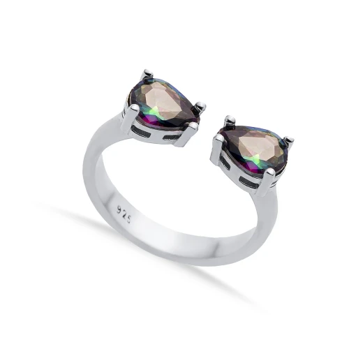 Mystic Topaz Pear Adjustable 925 Sterling Silver Ring