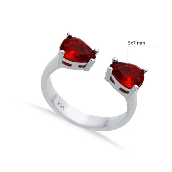 Garnet CZ Pear Adjustable 925 Sterling Silver Ring - Sade 925 Silver Jewelry