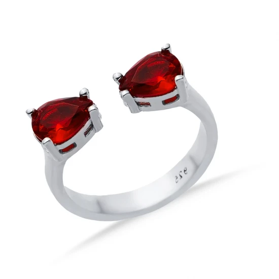 Garnet CZ Pear Adjustable 925 Sterling Silver Ring - Sade 925 Silver Jewelry