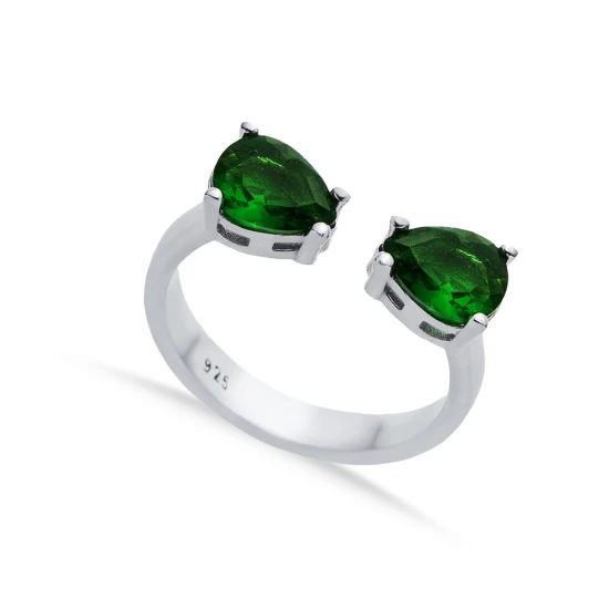 Emerald CZ Adjustable Sterling Silver Ring | 925 Sterling Silver Wholesale | Sade Silver Emerald CZ Adjustable Sterling Silver Ring - Sade 925 Silver Jewelry