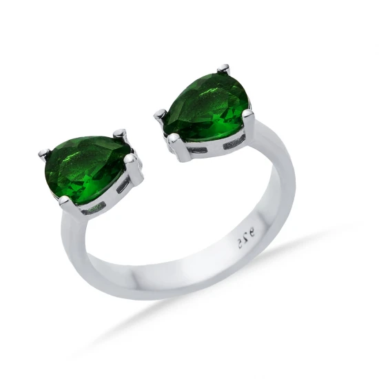 Emerald CZ Adjustable Sterling Silver Ring | 925 Sterling Silver Wholesale | Sade Silver Emerald CZ Adjustable Sterling Silver Ring - Sade 925 Silver Jewelry