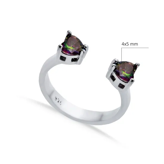 Mystic Topaz CZ Heart Adjustable Sterling Silver Ring | 925 Sterling Silver Wholesale | Sade Silver Mystic Topaz CZ Heart Adjustable Sterling Silver Ring - Sade 925 Silver Jewelry