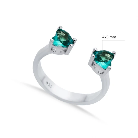 Paraiba CZ Heart Adjustable 925 Sterling Silver Ring | 925 Sterling Silver Wholesale | Sade Silver Paraiba CZ Heart Adjustable 925 Sterling Silver Ring - Sade 925 Silver Jewelry
