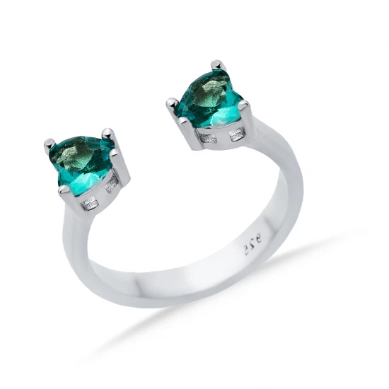 Paraiba CZ Heart Adjustable 925 Sterling Silver Ring | 925 Sterling Silver Wholesale | Sade Silver Paraiba CZ Heart Adjustable 925 Sterling Silver Ring - Sade 925 Silver Jewelry