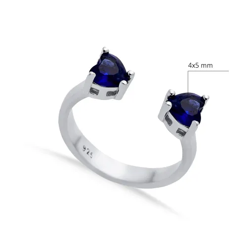 Sapphire CZ Heart Adjustable 925 Sterling Silver Ring Sapphire CZ Heart Adjustable 925 Sterling Silver Ring