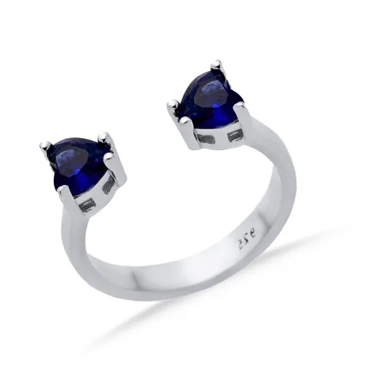 Sapphire CZ Heart Silver Adjustable Ring Sapphire CZ Heart Silver Adjustable Ring