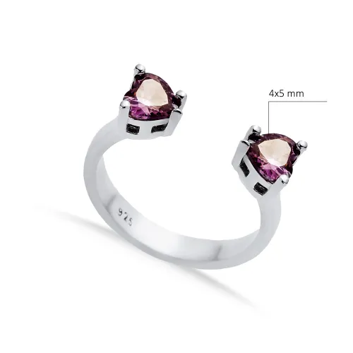 Amethyst CZ Heart Adjustable 925 Sterling Silver Ring Amethyst CZ Heart Adjustable 925 Sterling Silver Ring