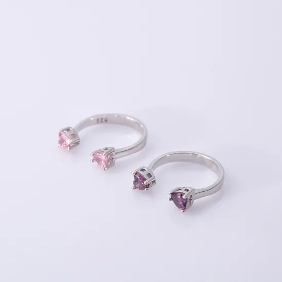 Amethyst CZ Heart Adjustable 925 Sterling Silver Ring | 925 Sterling Silver Wholesale | Sade Silver Amethyst CZ Heart Adjustable 925 Sterling Silver Ring - Sade 925 Silver Jewelry