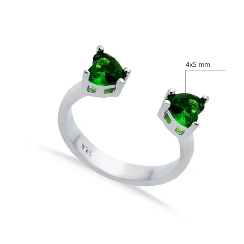 Emerald CZ Heart Adjustable 925 Sterling Silver Ring Emerald CZ Heart Adjustable 925 Sterling Silver Ring