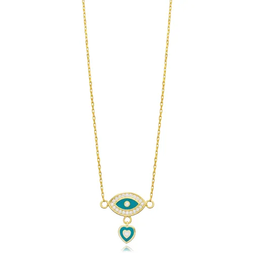 Eye Design Enamel Heart Charm Necklace