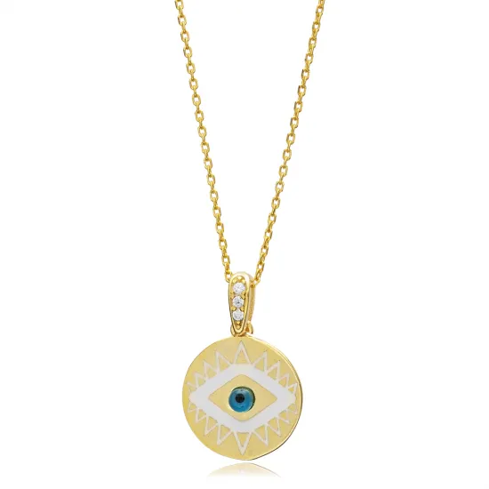 Round Evil Eye Enamel 925 Sterling Silver Necklace Round Evil Eye Enamel 925 Sterling Silver Necklace