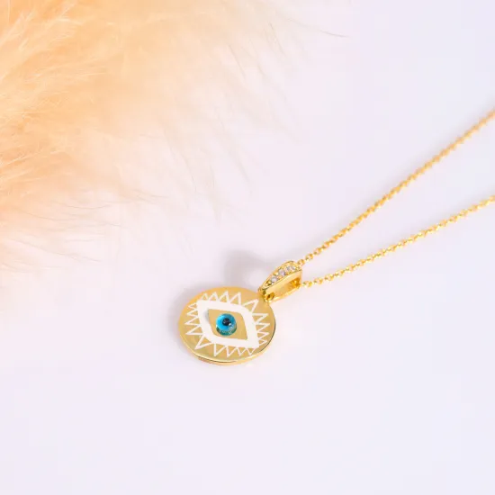 Round Evil Eye Enamel 925 Sterling Silver Necklace Round Evil Eye Enamel 925 Sterling Silver Necklace