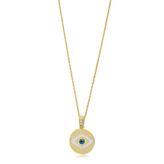Round Evil Eye Enamel 925 Sterling Silver Necklace Round Evil Eye Enamel 925 Sterling Silver Necklace