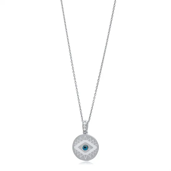 Round Evil Eye Enamel 925 Sterling Silver Necklace Round Evil Eye Enamel 925 Sterling Silver Necklace