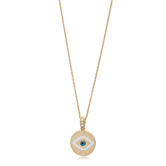Round Evil Eye Enamel 925 Sterling Silver Necklace Round Evil Eye Enamel 925 Sterling Silver Necklace