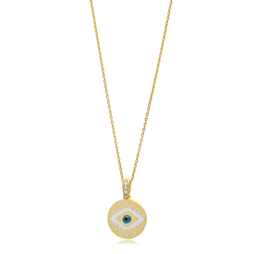Round Evil Eye Enamel 925 Sterling Silver Necklace