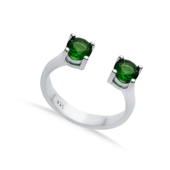 Emerald CZ Round Adjustable 925 Sterling Silver Ring | 925 Sterling Silver Wholesale | Sade Silver Emerald CZ Round Adjustable 925 Sterling Silver Ring - Sade 925 Silver Jewelry