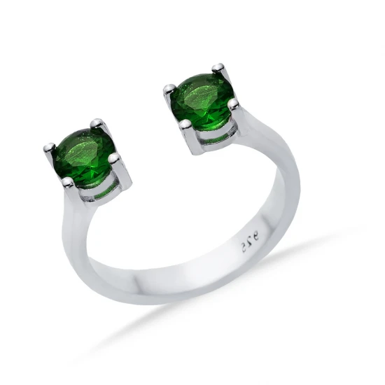 Emerald CZ Round Adjustable 925 Sterling Silver Ring | 925 Sterling Silver Wholesale | Sade Silver Emerald CZ Round Adjustable 925 Sterling Silver Ring - Sade 925 Silver Jewelry