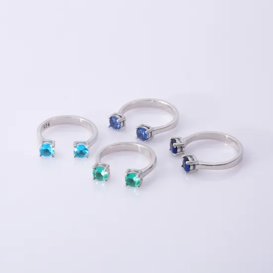 Aquamarine CZ Round Adjustable 925 Sterling Silver Ring