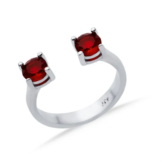 Garnet CZ Round Adjustable 925 Sterling Silver Ring - Sade 925 Silver Jewelry