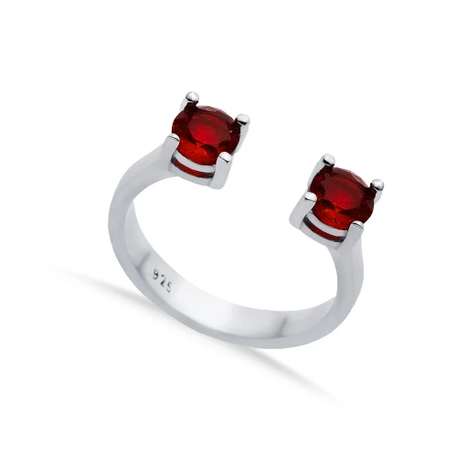 Garnet CZ Round Adjustable 925 Sterling Silver Ring