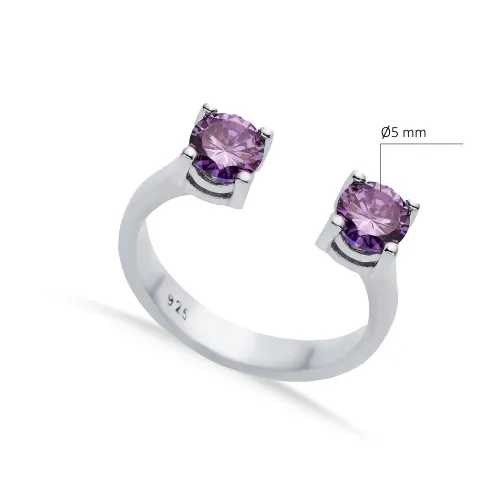 Amethyst CZ Round Adjustable 925 Sterling Silver Ring Amethyst CZ Round Adjustable 925 Sterling Silver Ring