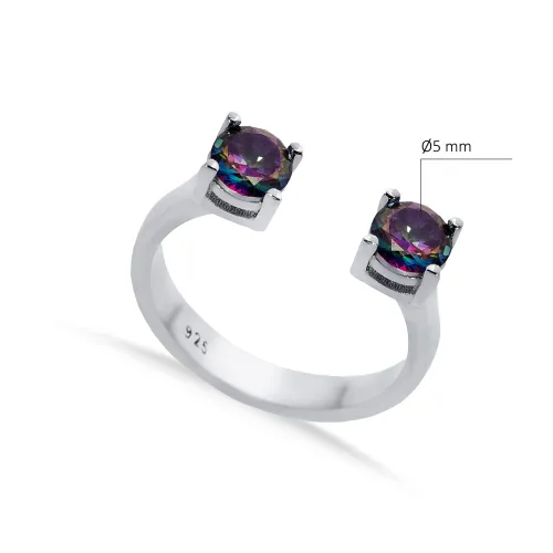 Mystic Topaz CZ Round Adjustable Sterling Silver Ring Mystic Topaz CZ Round Adjustable Sterling Silver Ring