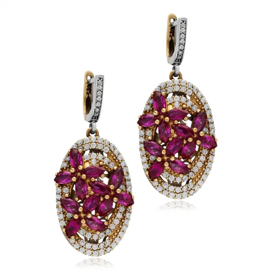 Ruby CZ Oval Authentic Turkish Dangle Earrings Ruby CZ Oval Authentic Turkish Dangle Earrings