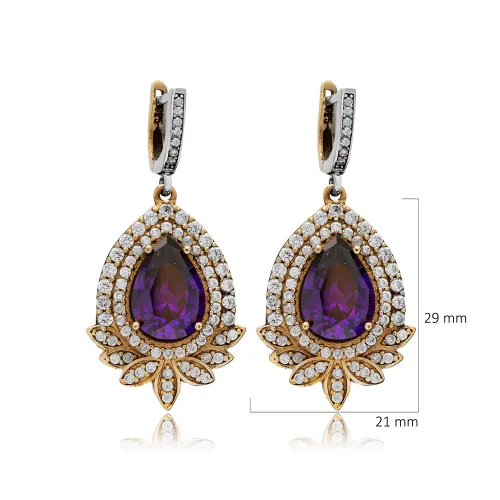 Amethyst Pear Dangle 925 Sterling Silver Earrings