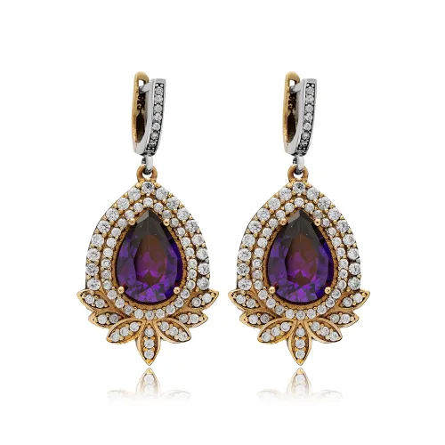 Amethyst Pear Dangle 925 Sterling Silver Earrings