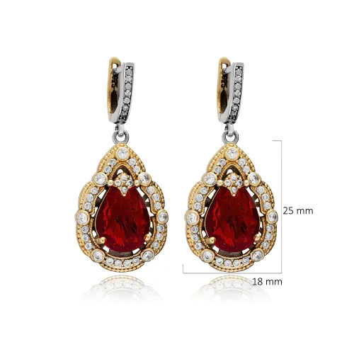 Garnet CZ Pear Dangle Sterling Silver Earrings